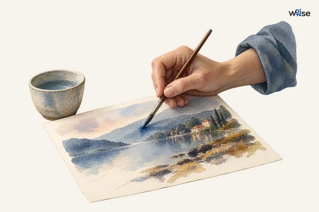 Brush held naturally by thumb, index and middle; brush tip contacts the painted sheet