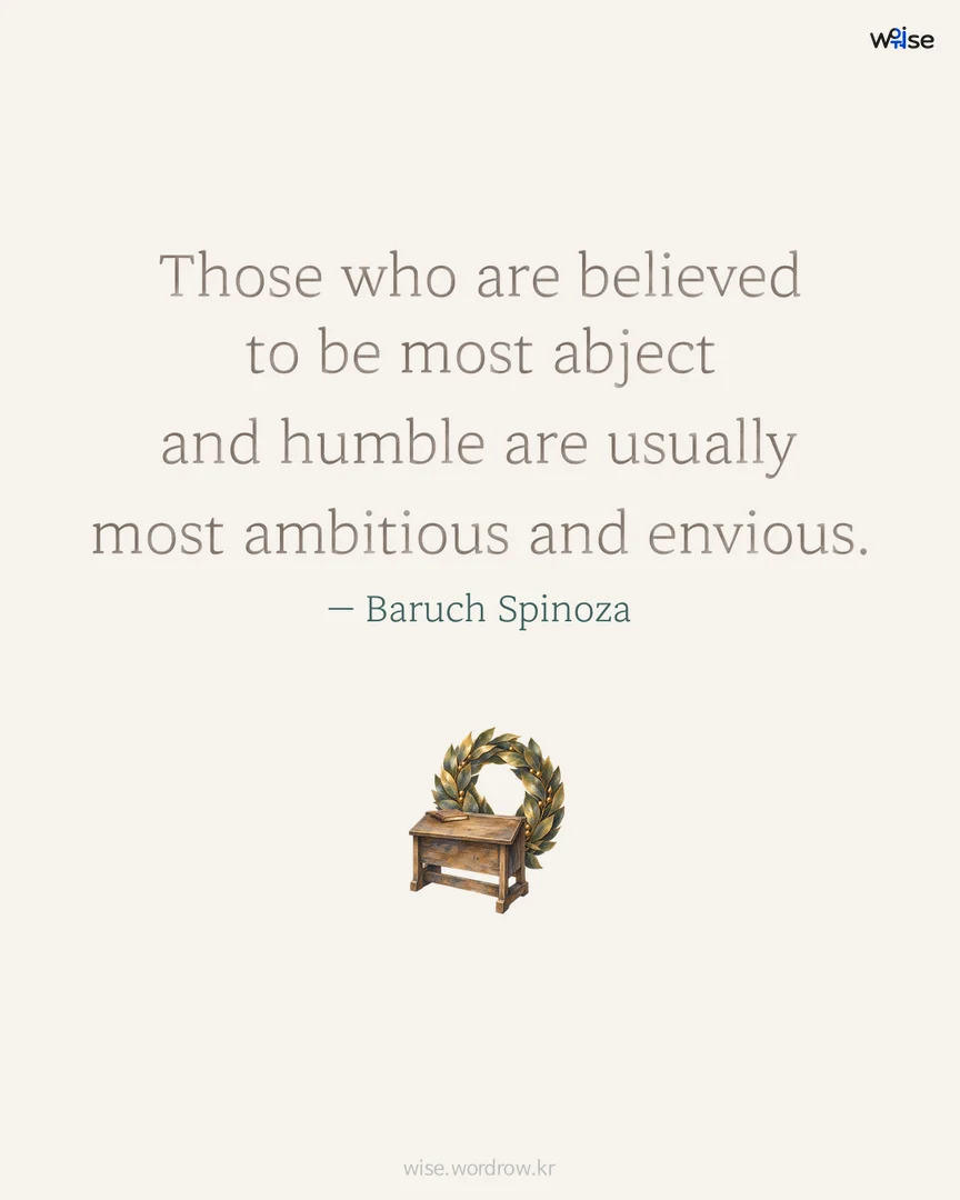 Those who are believed to be most abject and humble are usually most ambitious and envious. — Baruch Spinoza 포토카드
