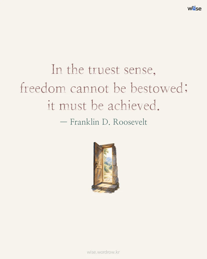 In the truest sense, freedom cannot be bestowed; it must be achieved. — Franklin D. Roosevelt 포토카드