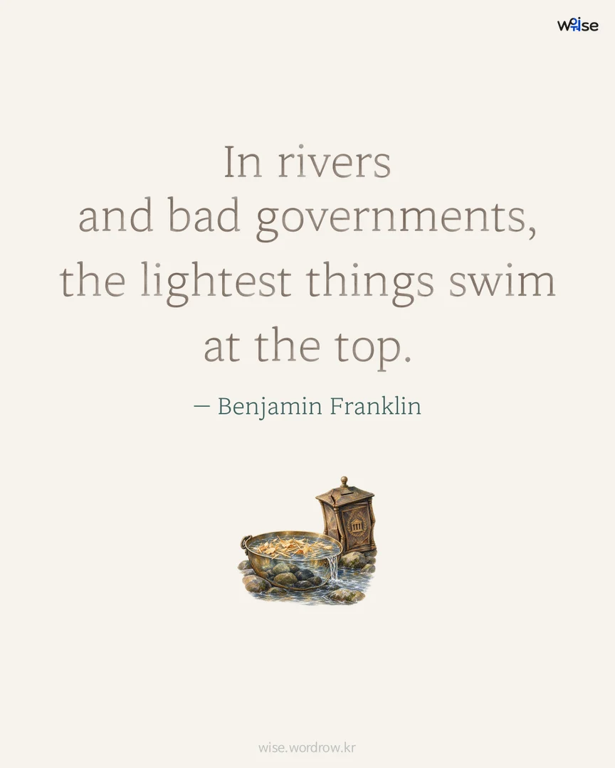 In rivers and bad governments, the lightest things swim at the top. — Benjamin Franklin 포토카드