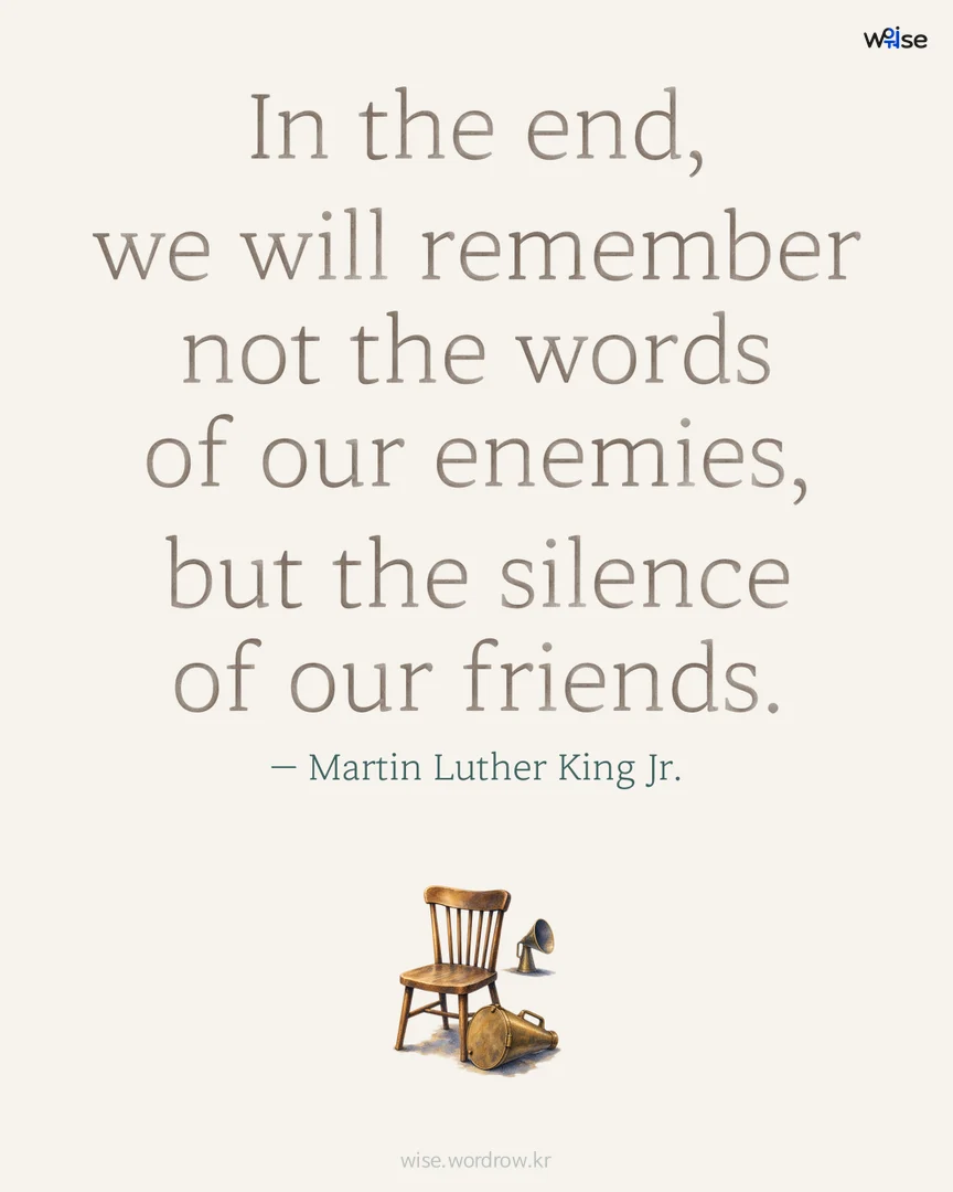 In the end, we will remember not the words of our enemies, but the silence of our friends. — Martin Luther King Jr. 포토카드