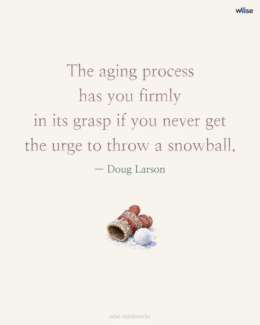 The aging process has you firmly in its grasp if you never get the urge to throw a snowball. — Doug Larson 포토카드