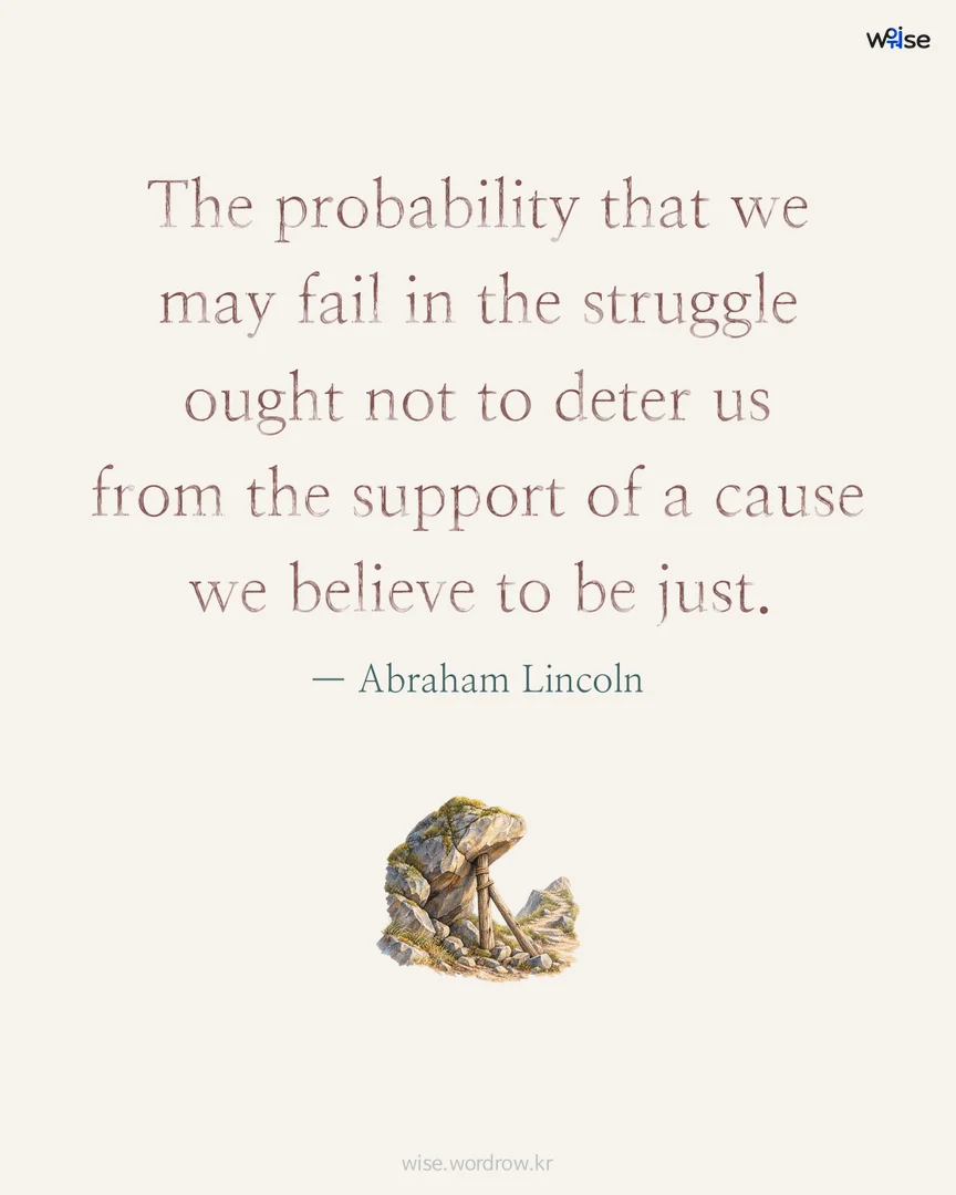 The probability that we may fail in the struggle ought not to deter us from the support of a cause we believe to be just. — Abraham Lincoln 포토카드