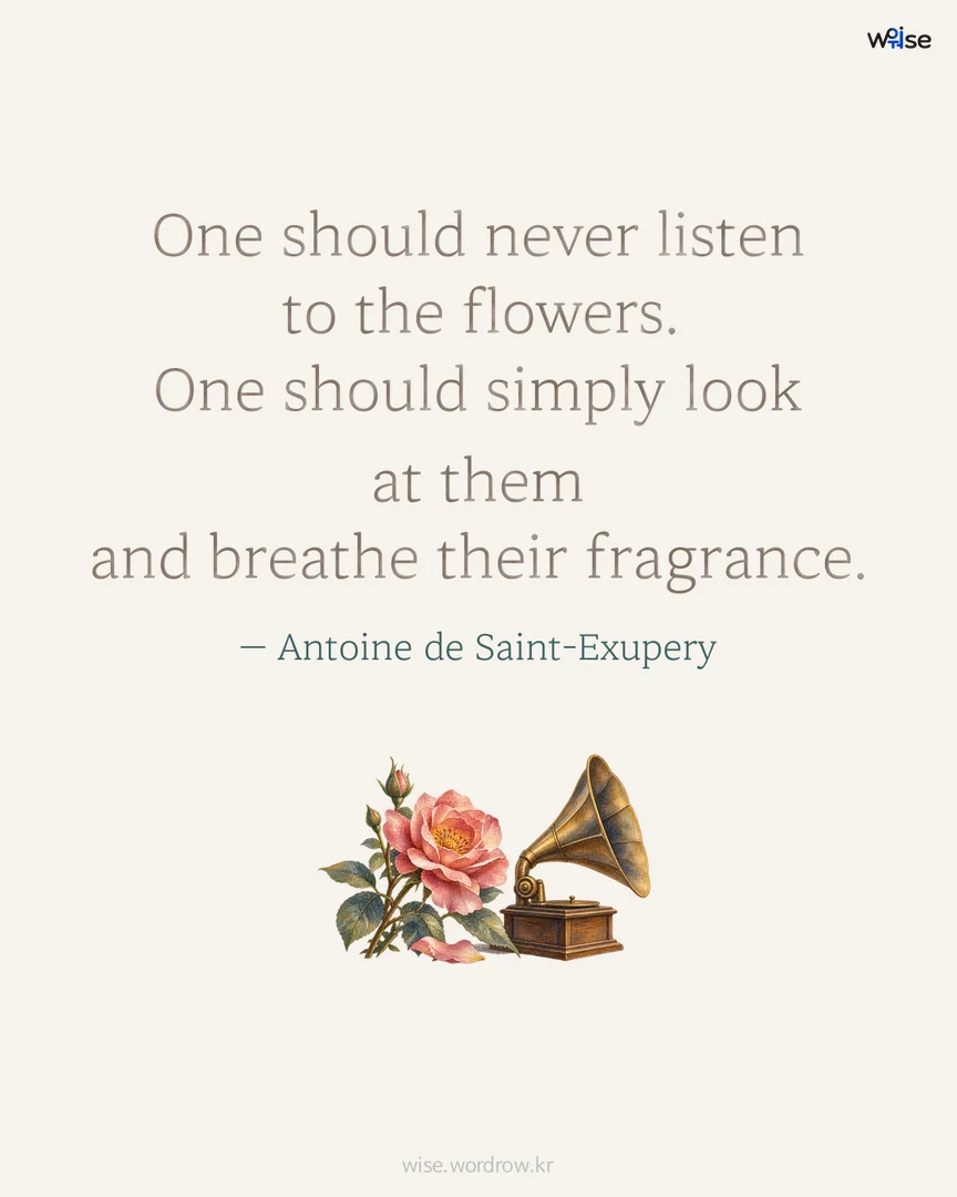 One should never listen to the flowers. One should simply look at them and breathe their fragrance. — Antoine de Saint-Exupery 포토카드
