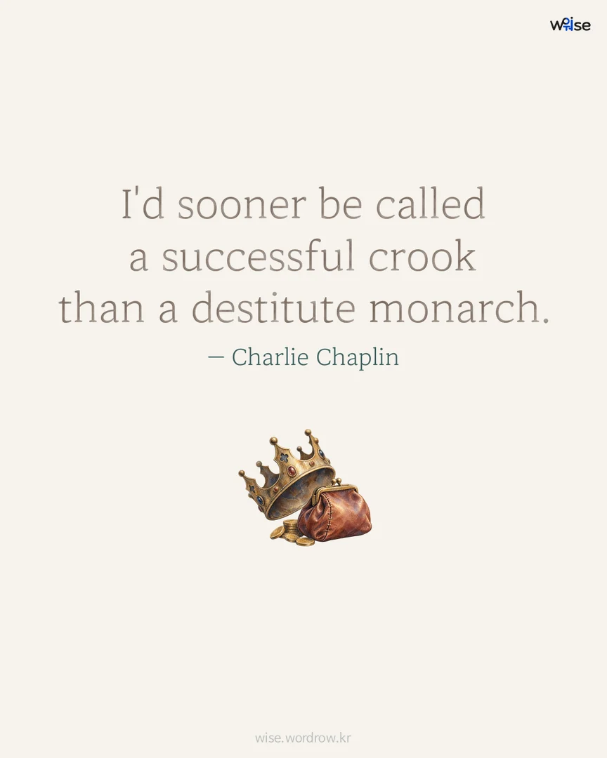 I'd sooner be called a successful crook than a destitute monarch. — Charlie Chaplin 포토카드
