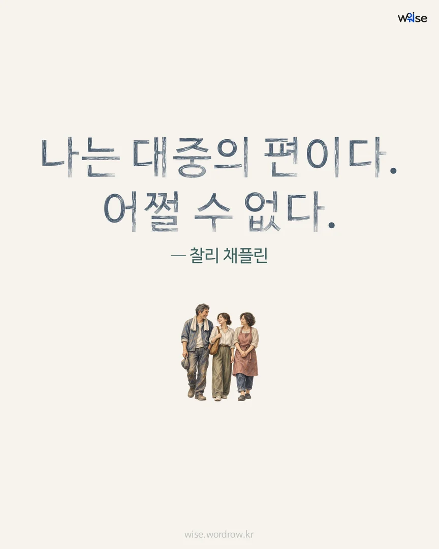 나는 대중의 편이다. 어쩔 수 없다. — 찰리 채플린 포토카드