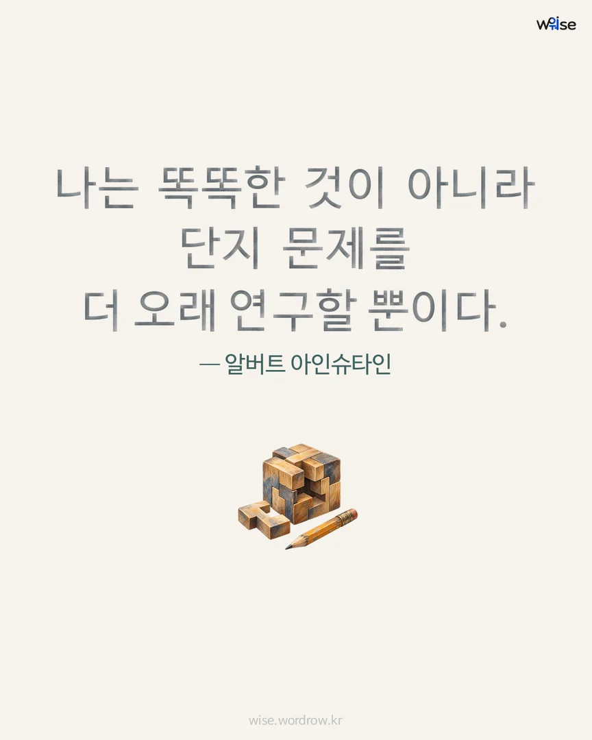 나는 똑똑한 것이 아니라 단지 문제를 더 오래 연구할 뿐이다. — 알버트 아인슈타인 포토카드