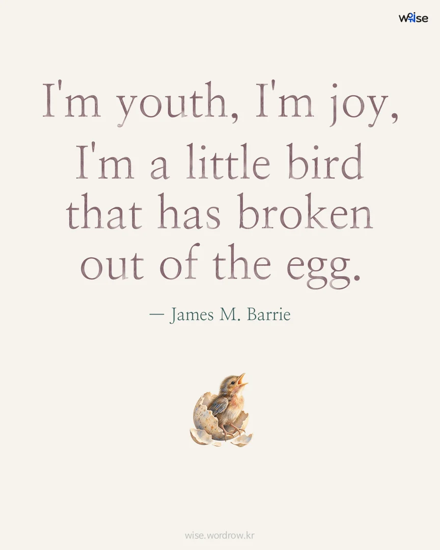 I'm youth, I'm joy, I'm a little bird that has broken out of the egg. — James M. Barrie 포토카드