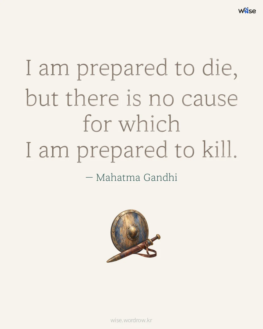 I am prepared to die, but there is no cause for which I am prepared to kill. — Mahatma Gandhi 포토카드