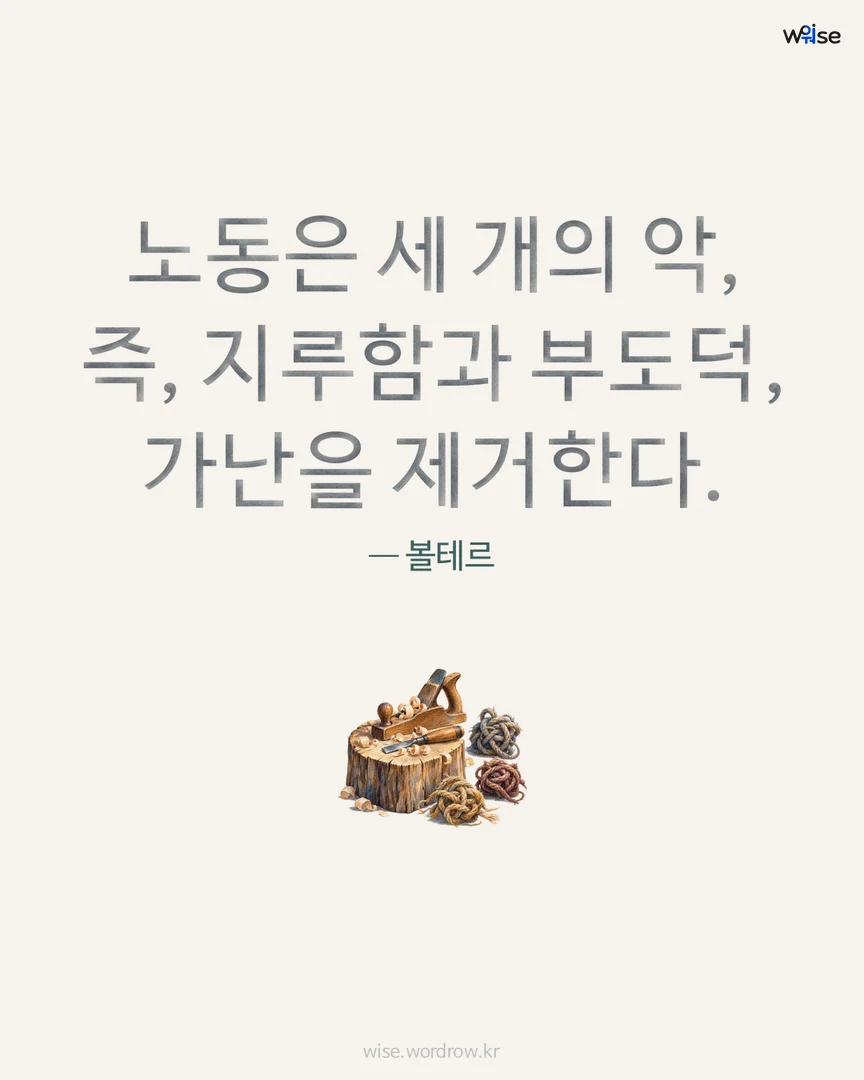 노동은 세 개의 악, 즉, 지루함과 부도덕, 가난을 제거한다. — 볼테르 포토카드