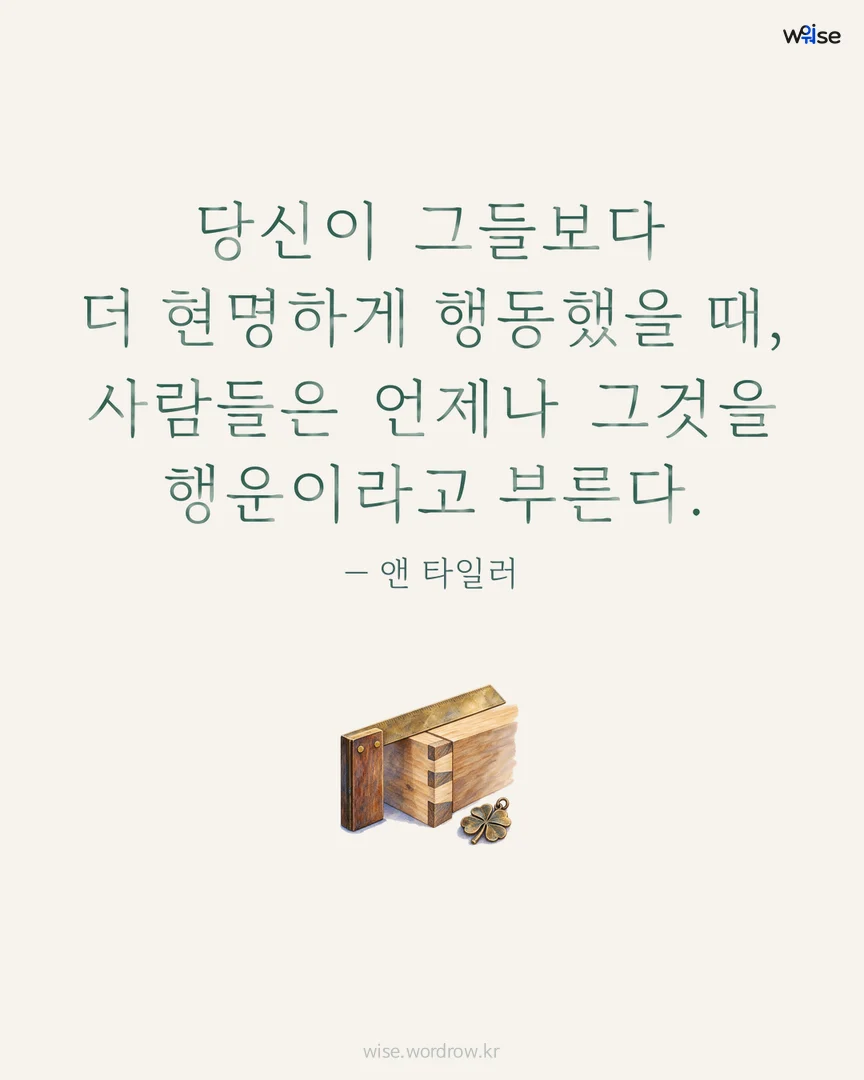 당신이 그들보다 더 현명하게 행동했을 때, 사람들은 언제나 그것을 행운이라고 부른다. — 앤 타일러 포토카드