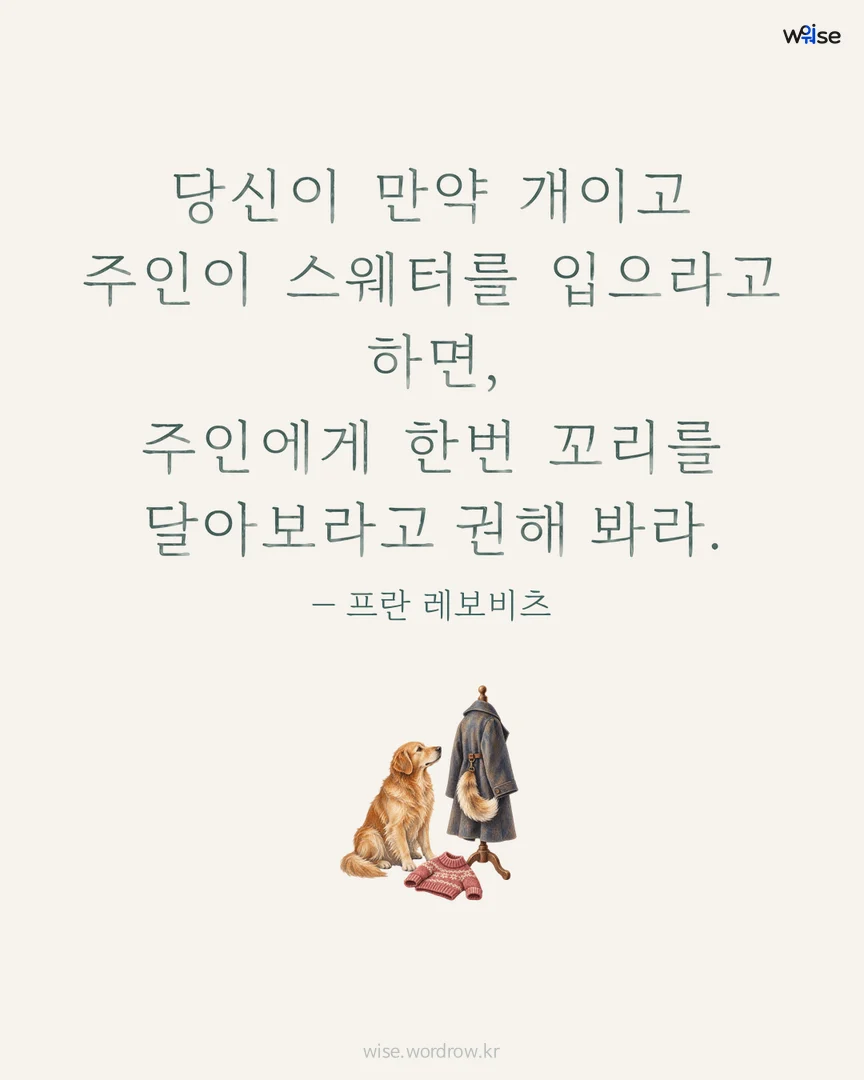 당신이 만약 개이고 주인이 스웨터를 입으라고 하면, 주인에게 한번 꼬리를 달아보라고 권해 봐라. — 프란 레보비츠 포토카드