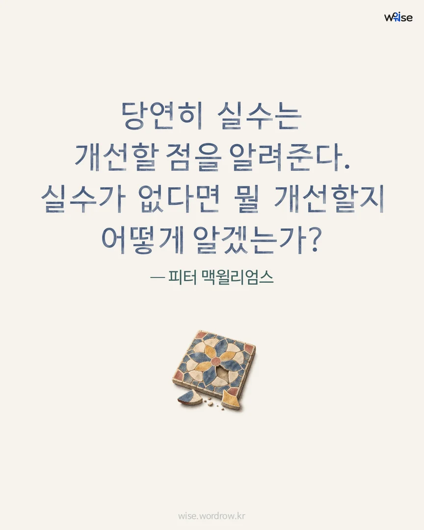 당연히 실수는 개선할 점을 알려준다. 실수가 없다면 뭘 개선할지 어떻게 알겠는가? — 피터 맥윌리엄스 포토카드