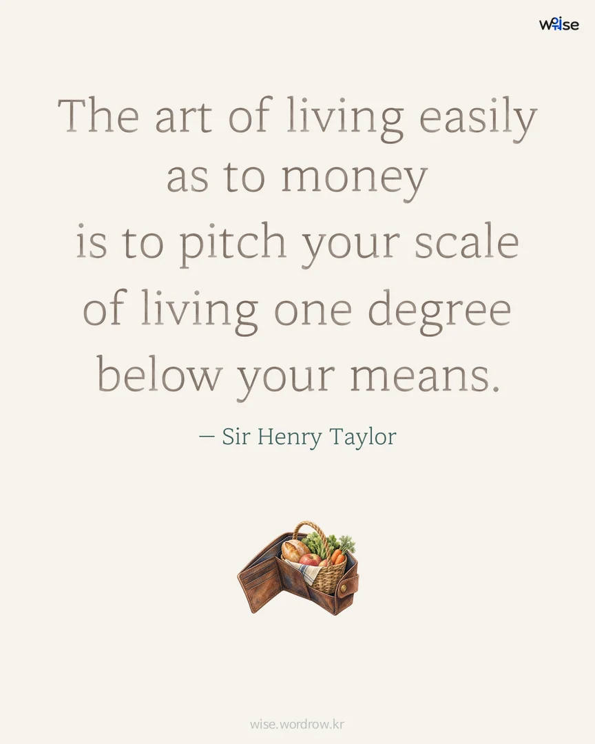 The art of living easily as to money is to pitch your scale of living one degree below your means. — Sir Henry Taylor 포토카드