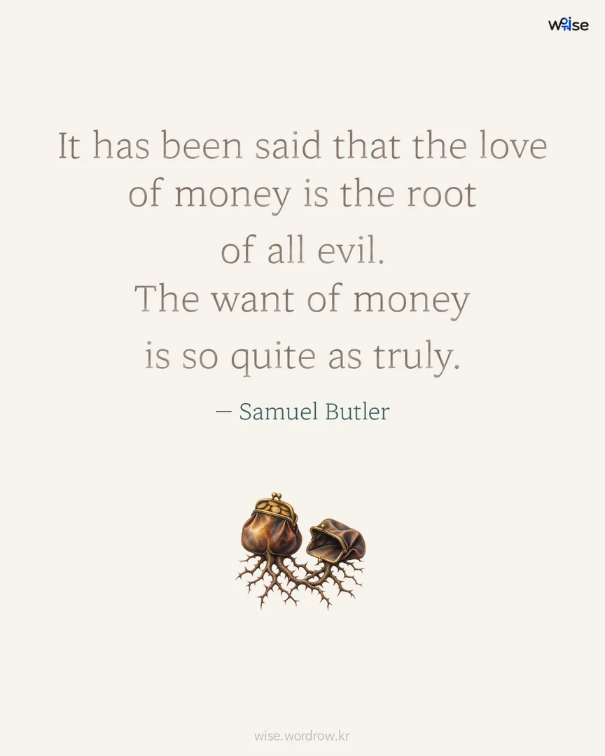 It has been said that the love of money is the root of all evil. The want of money is so quite as truly. — Samuel Butler 포토카드