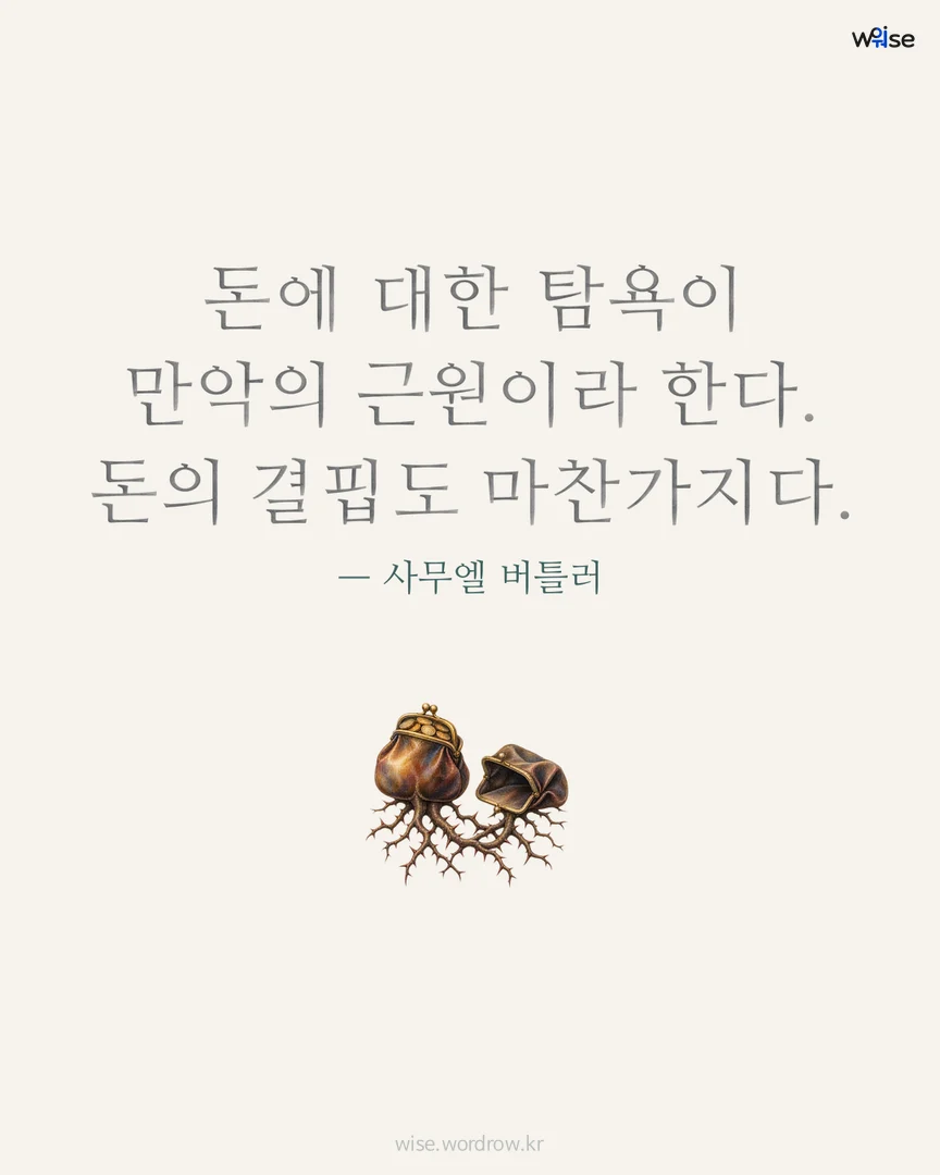 돈에 대한 탐욕이 만악의 근원이라 한다. 돈의 결핍도 마찬가지다. — 사무엘 버틀러 포토카드