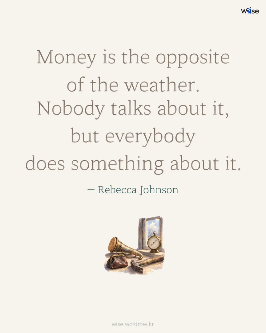 Money is the opposite of the weather. Nobody talks about it, but everybody does something about it. — Rebecca Johnson 포토카드