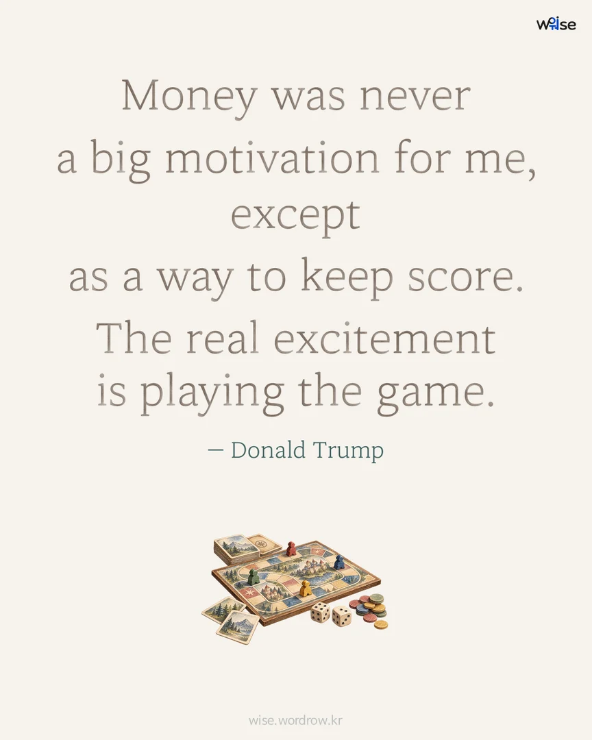 Money was never a big motivation for me, except as a way to keep score. The real excitement is playing the game. — Donald Trump 포토카드