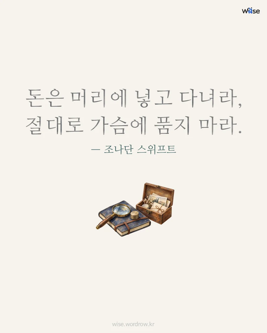 돈은 머리에 넣고 다녀라, 절대로 가슴에 품지 마라. — 조나단 스위프트 포토카드