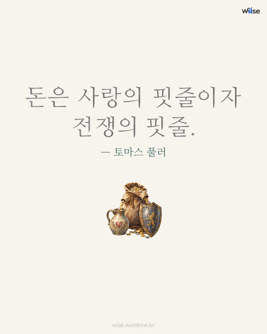 돈은 사랑의 핏줄이자 전쟁의 핏줄. — 토마스 풀러 포토카드