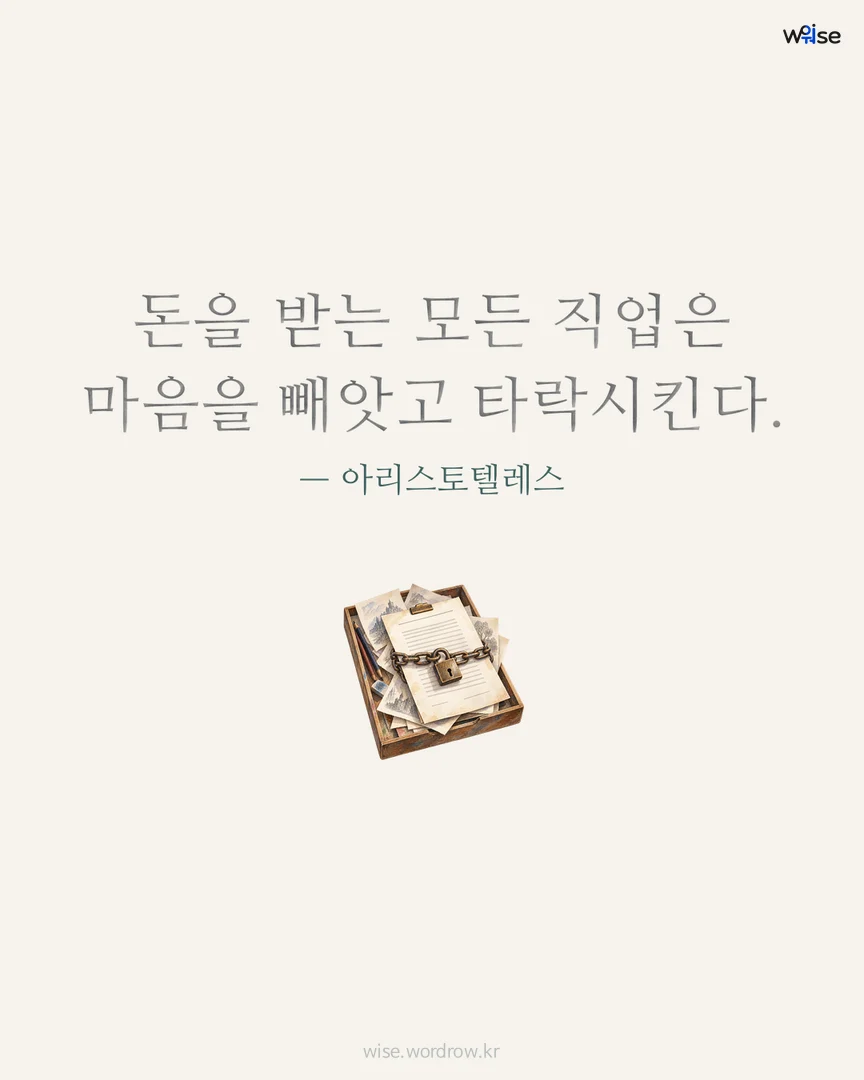 돈을 받는 모든 직업은 마음을 빼앗고 타락시킨다. — 아리스토텔레스 포토카드
