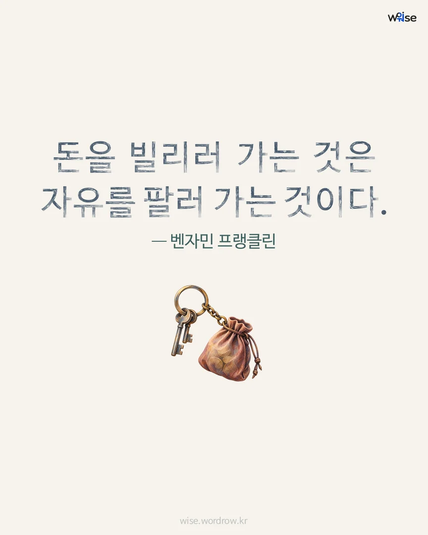 돈을 빌리러 가는 것은 자유를 팔러 가는 것이다. — 벤자민 프랭클린 포토카드