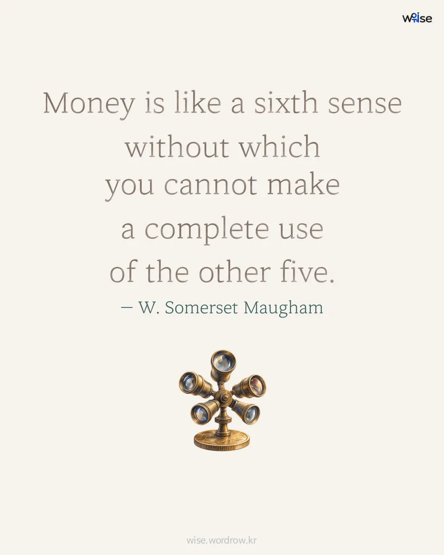 Money is like a sixth sense without which you cannot make a complete use of the other five. — W. Somerset Maugham 포토카드