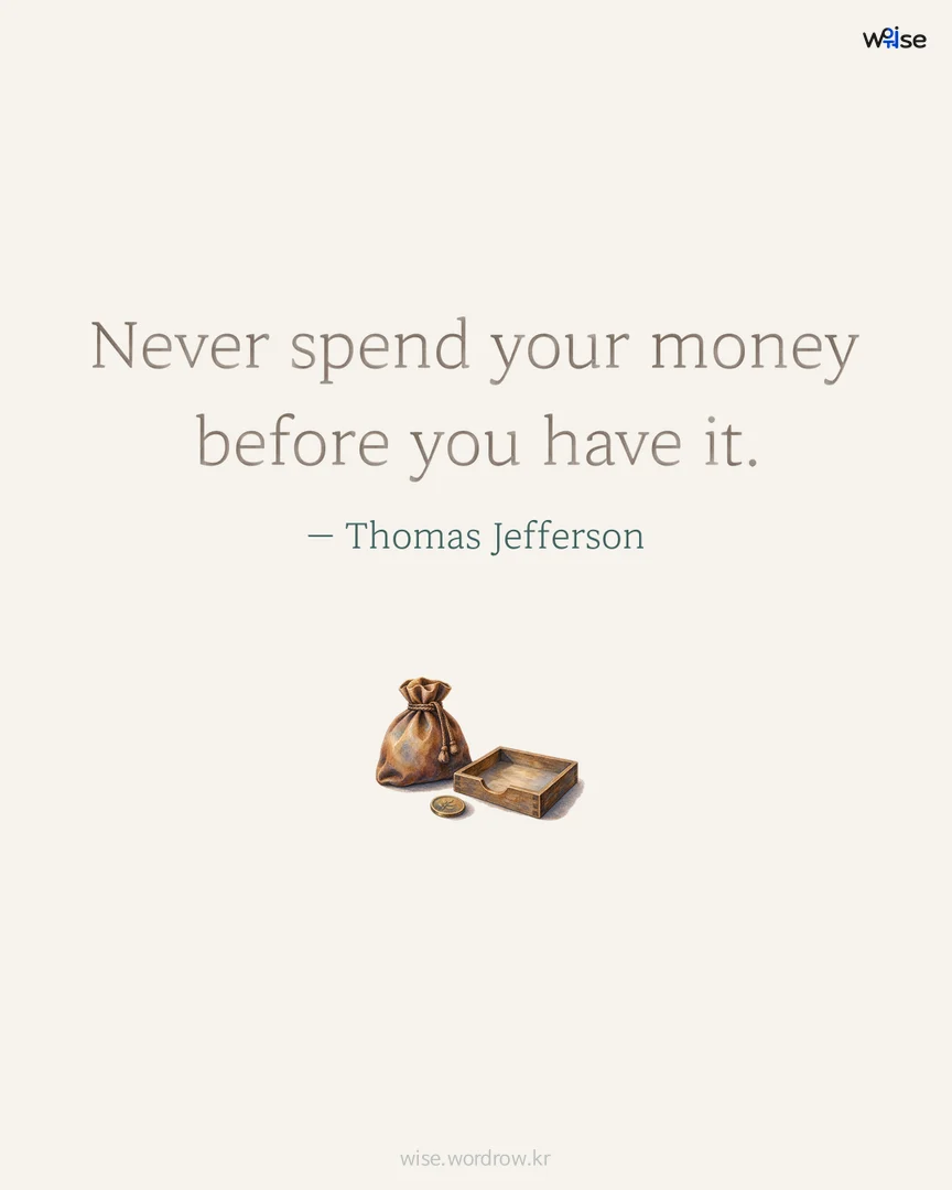 Never spend your money before you have it. — Thomas Jefferson 포토카드