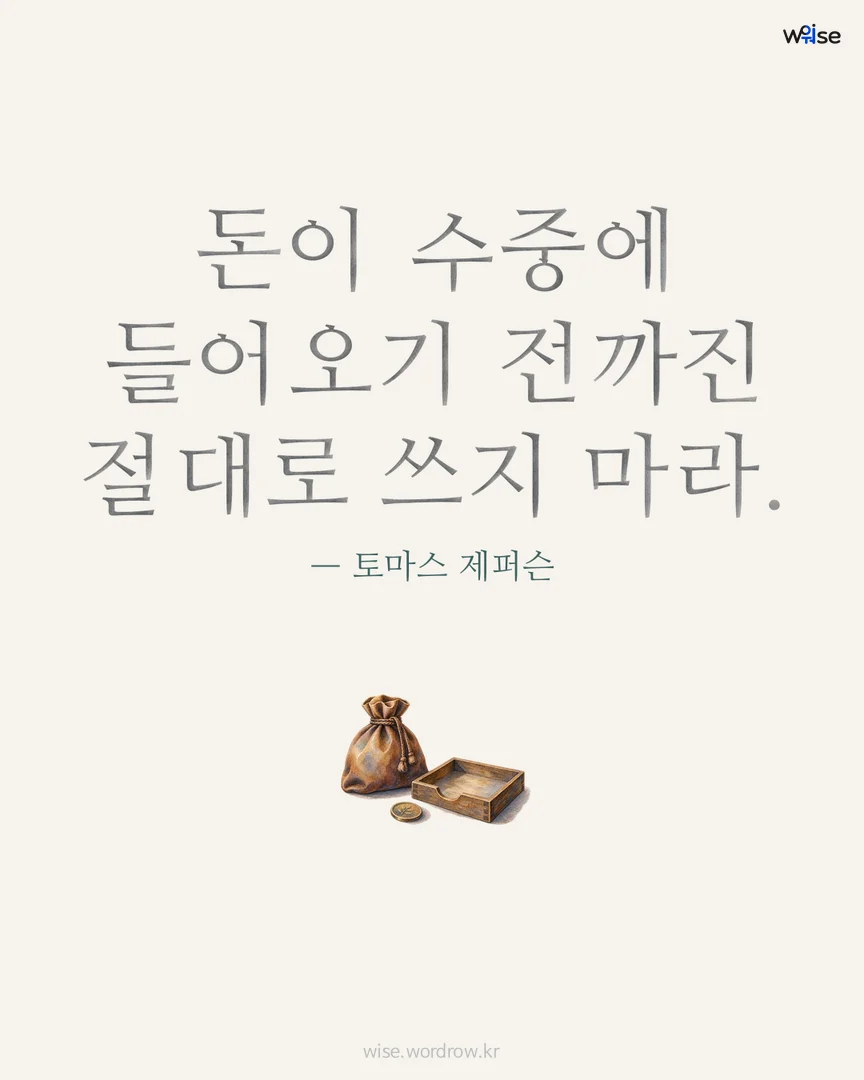 돈이 수중에 들어오기 전까진 절대로 쓰지 마라. — 토마스 제퍼슨 포토카드