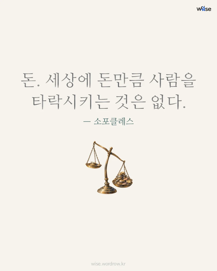 돈. 세상에 돈만큼 사람을 타락시키는 것은 없다. — 소포클레스 포토카드