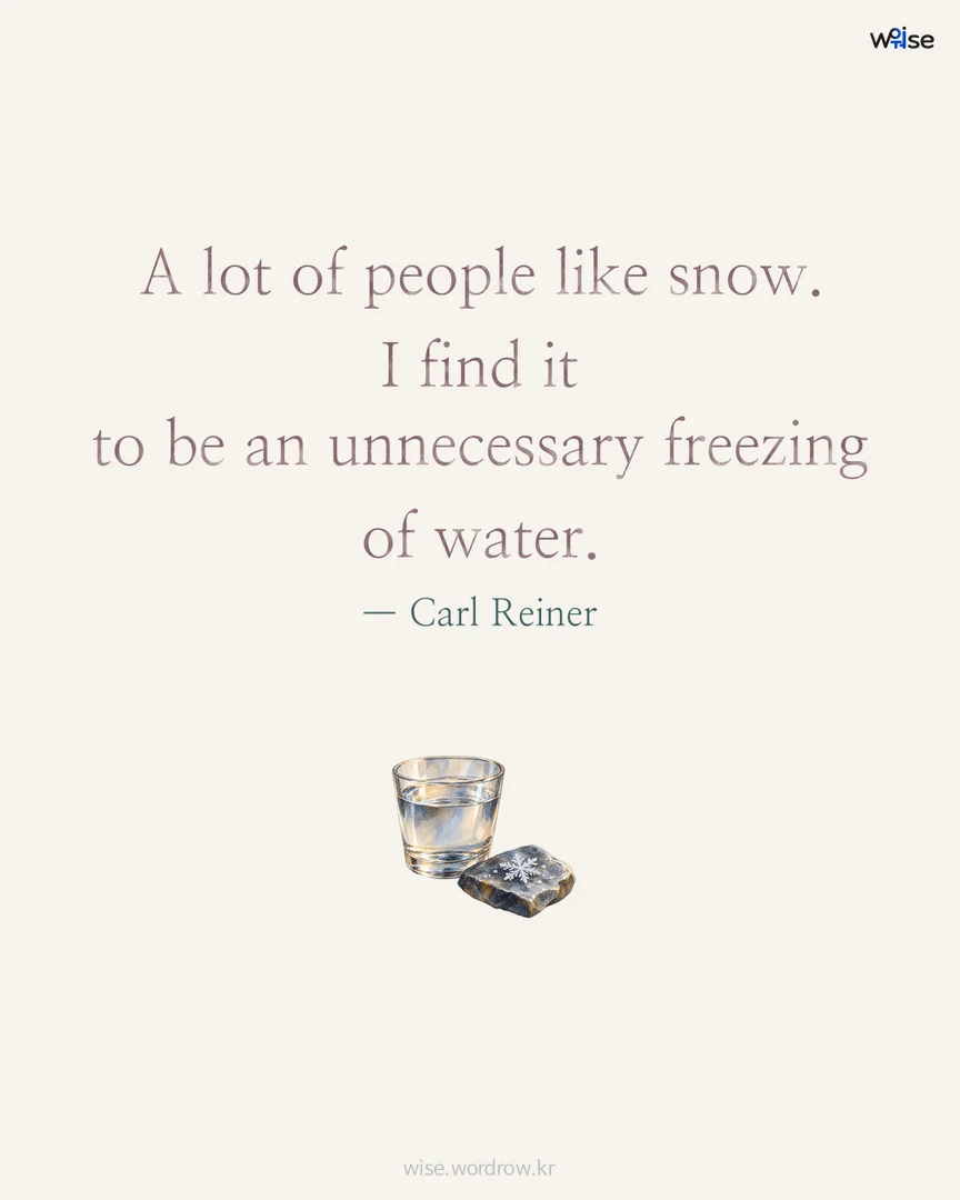 A lot of people like snow. I find it to be an unnecessary freezing of water. — Carl Reiner 포토카드
