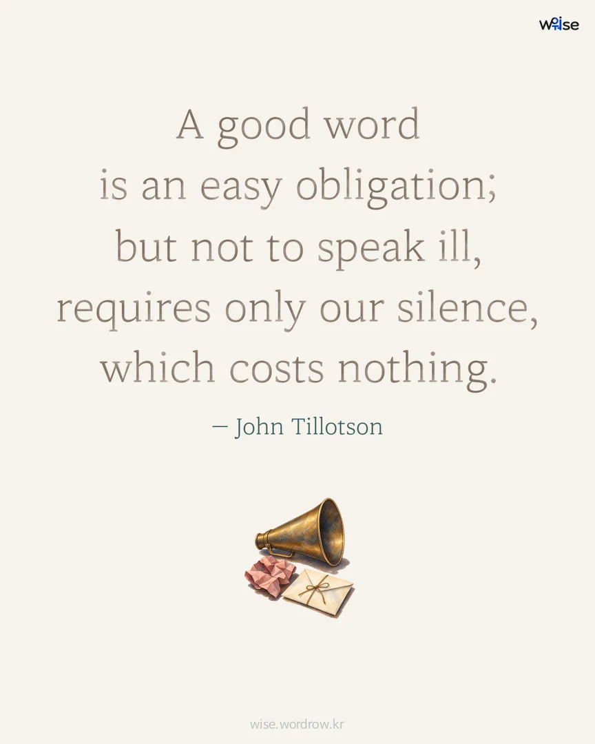 A good word is an easy obligation; but not to speak ill, requires only our silence, which costs nothing. — John Tillotson 포토카드