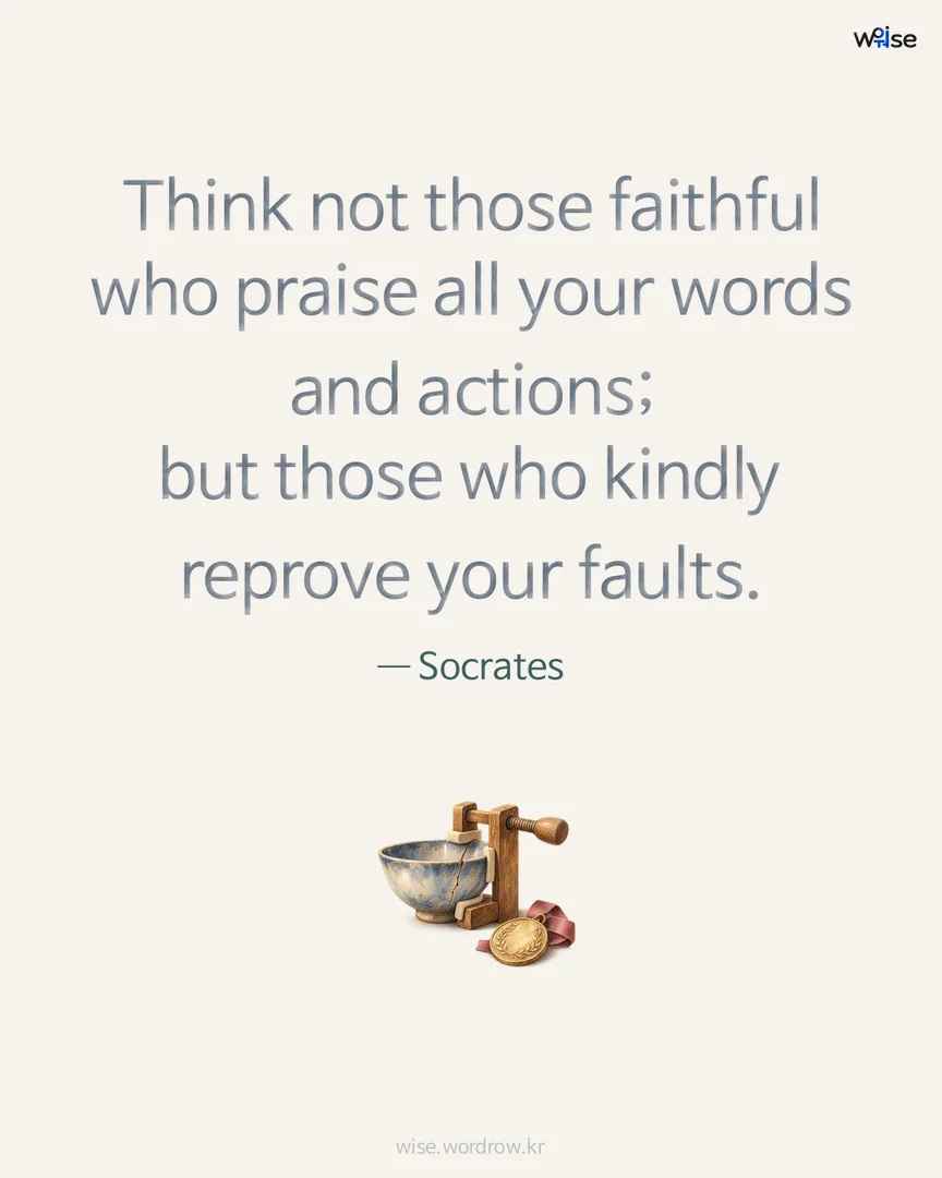 Think not those faithful who praise all your words and actions; but those who kindly reprove your faults. — Socrates 포토카드