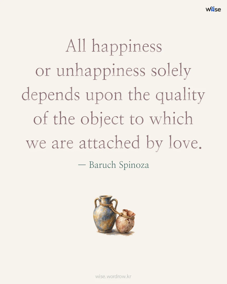 All happiness or unhappiness solely depends upon the quality of the object to which we are attached by love. — Baruch Spinoza 포토카드