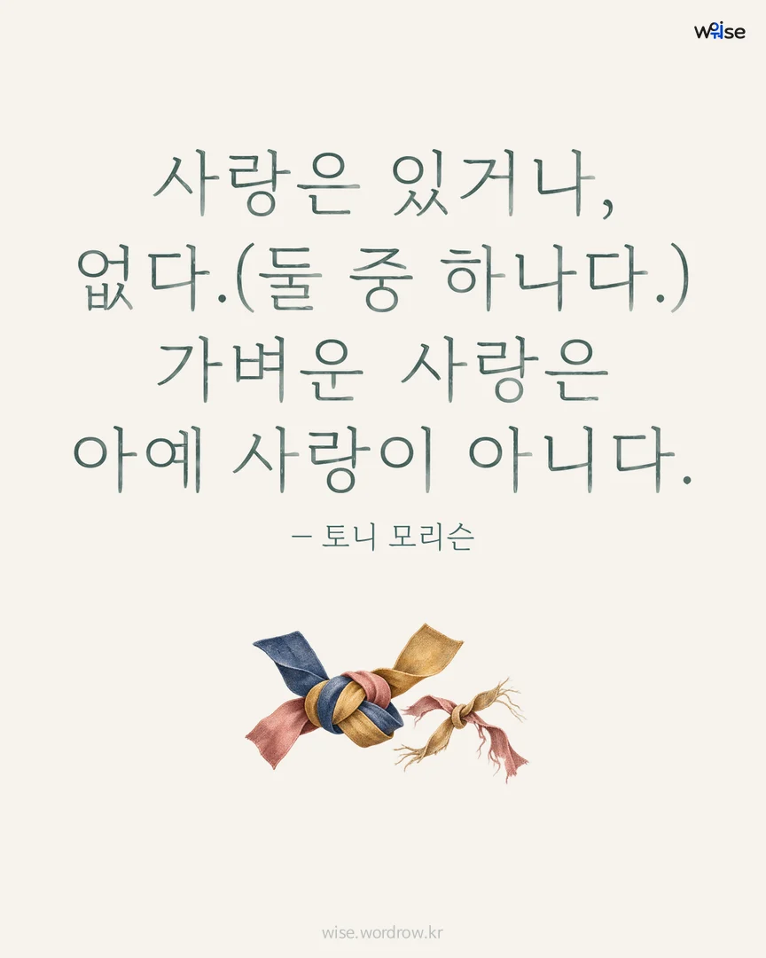 사랑은 있거나, 없다.(둘 중 하나다.) 가벼운 사랑은 아예 사랑이 아니다. — 토니 모리슨 포토카드