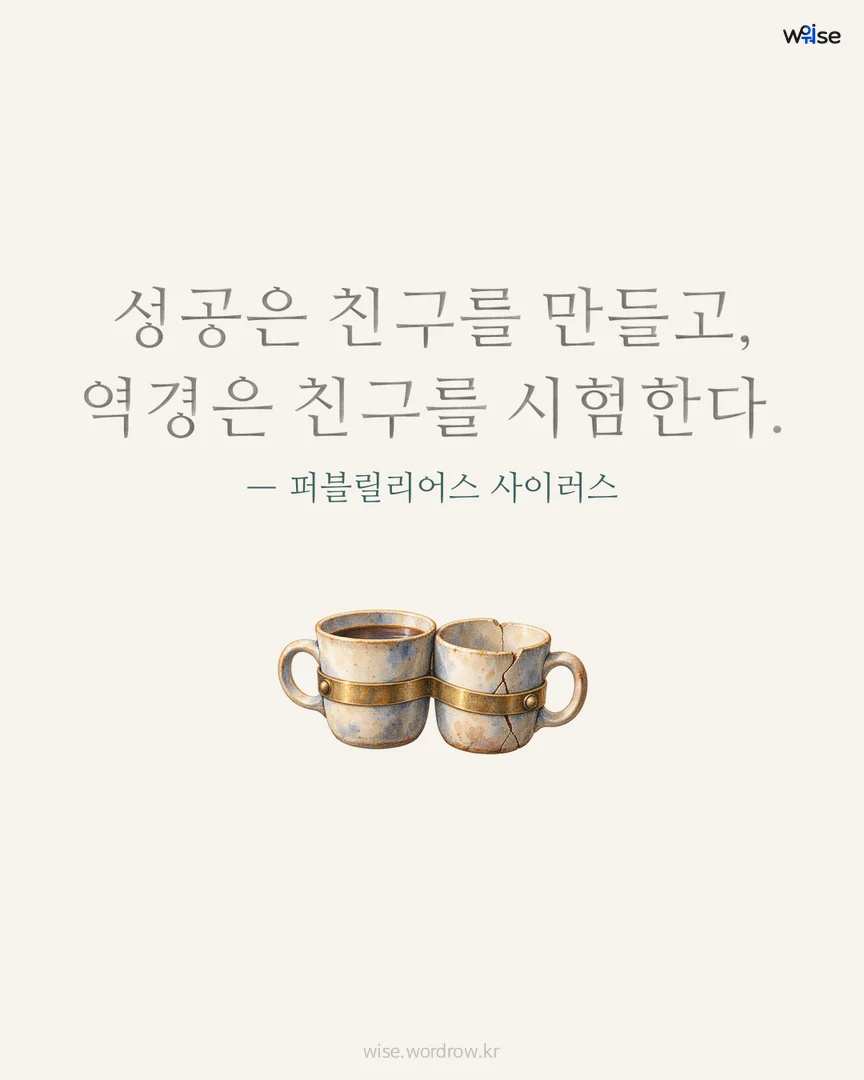 성공은 친구를 만들고, 역경은 친구를 시험한다. — 퍼블릴리어스 사이러스 포토카드