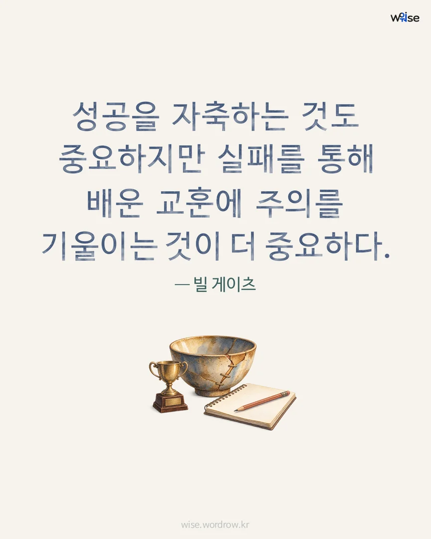 성공을 자축하는 것도 중요하지만 실패를 통해 배운 교훈에 주의를 기울이는 것이 더 중요하다. — 빌 게이츠 포토카드