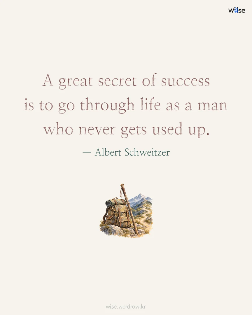 A great secret of success is to go through life as a man who never gets used up. — Albert Schweitzer 포토카드
