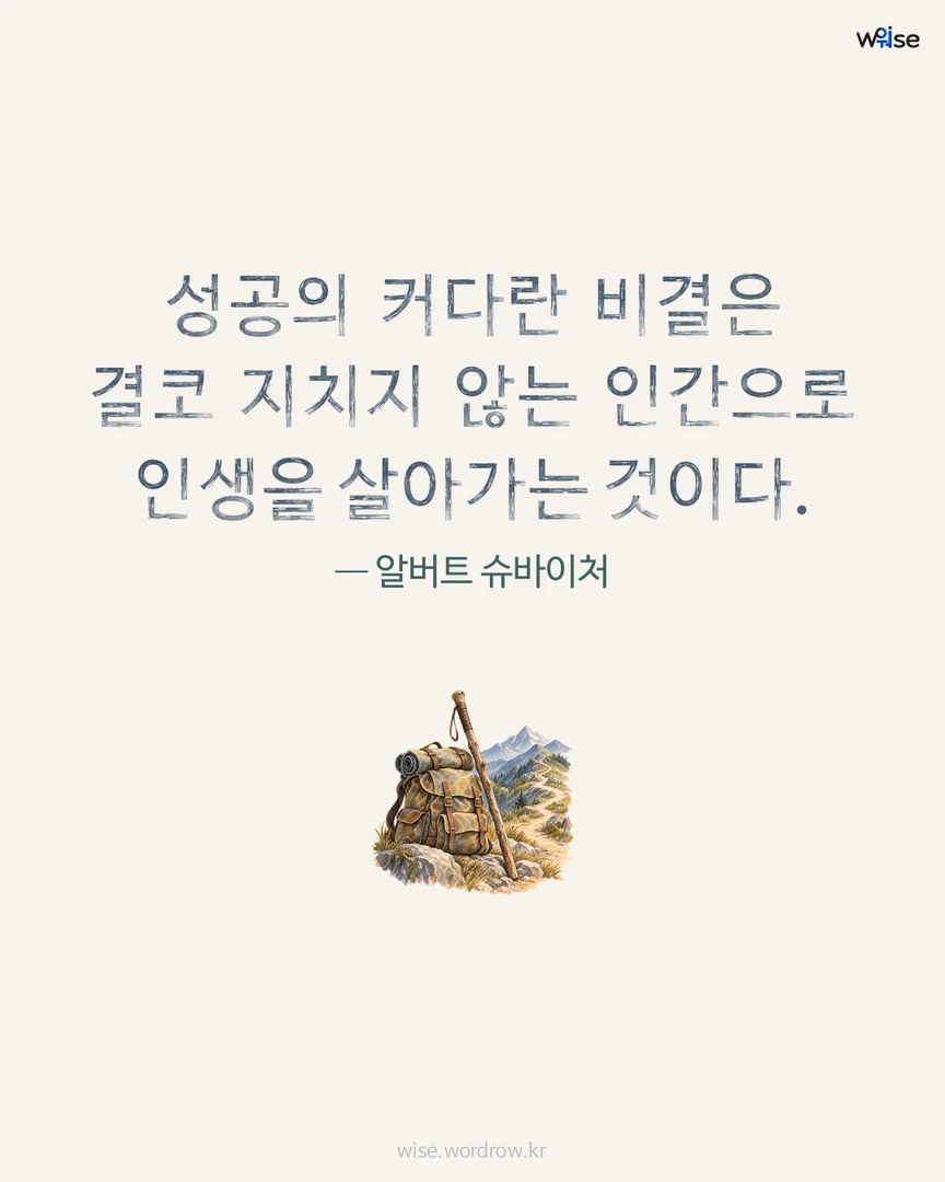 성공의 커다란 비결은 결코 지치지 않는 인간으로 인생을 살아가는 것이다. — 알버트 슈바이처 포토카드
