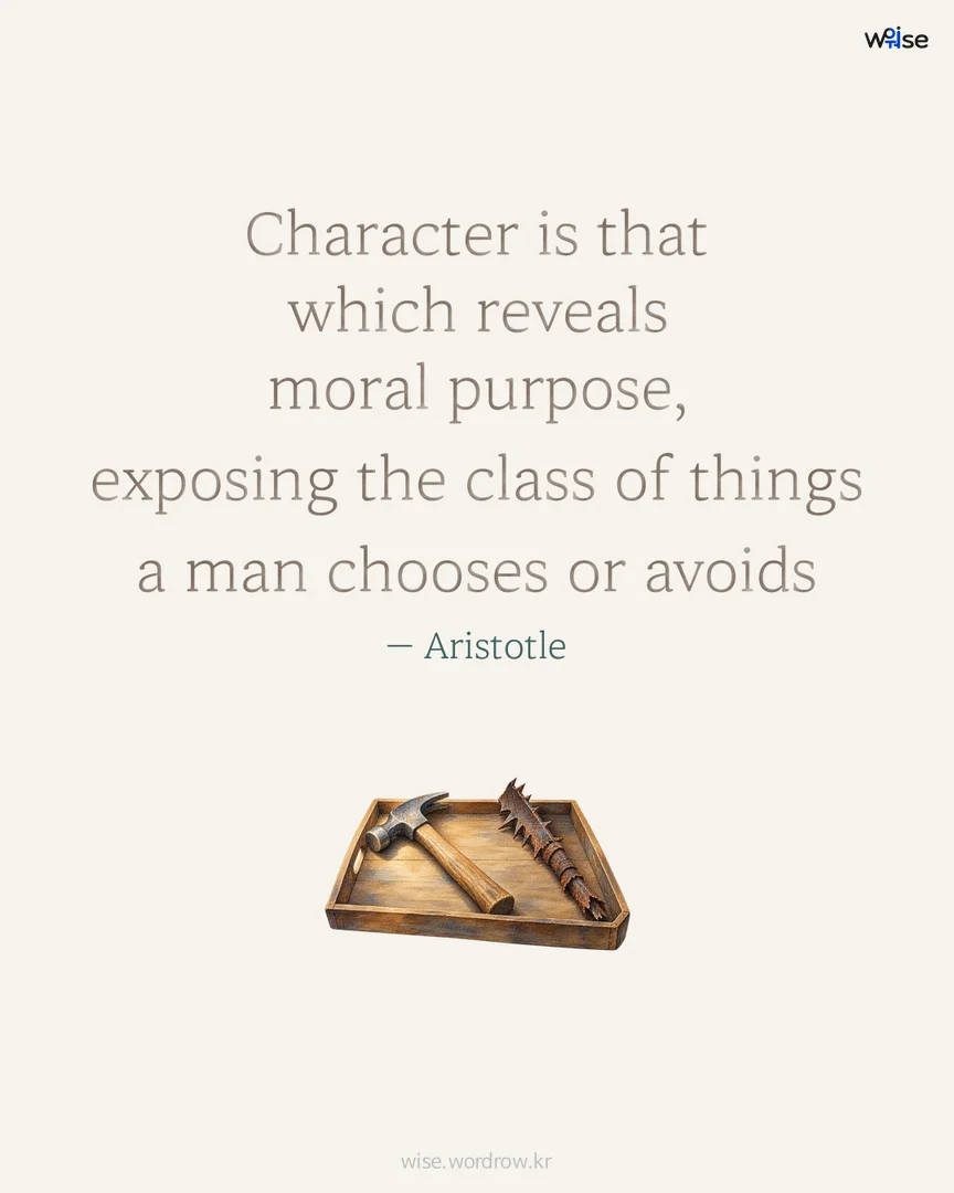 Character is that which reveals moral purpose, exposing the class of things a man chooses or avoids — Aristotle 포토카드