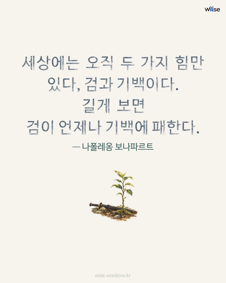 세상에는 오직 두 가지 힘만 있다, 검과 기백이다. 길게 보면 검이 언제나 기백에 패한다. — 나폴레옹 보나파르트 포토카드