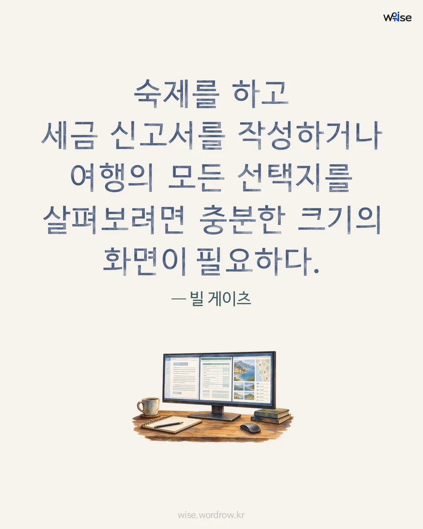 숙제를 하고 세금 신고서를 작성하거나 여행의 모든 선택지를 살펴보려면 충분한 크기의 화면이 필요하다. — 빌 게이츠 포토카드