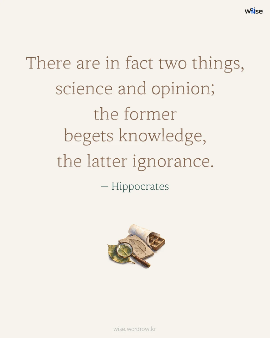 There are in fact two things, science and opinion; the former begets knowledge, the latter ignorance. — Hippocrates 포토카드