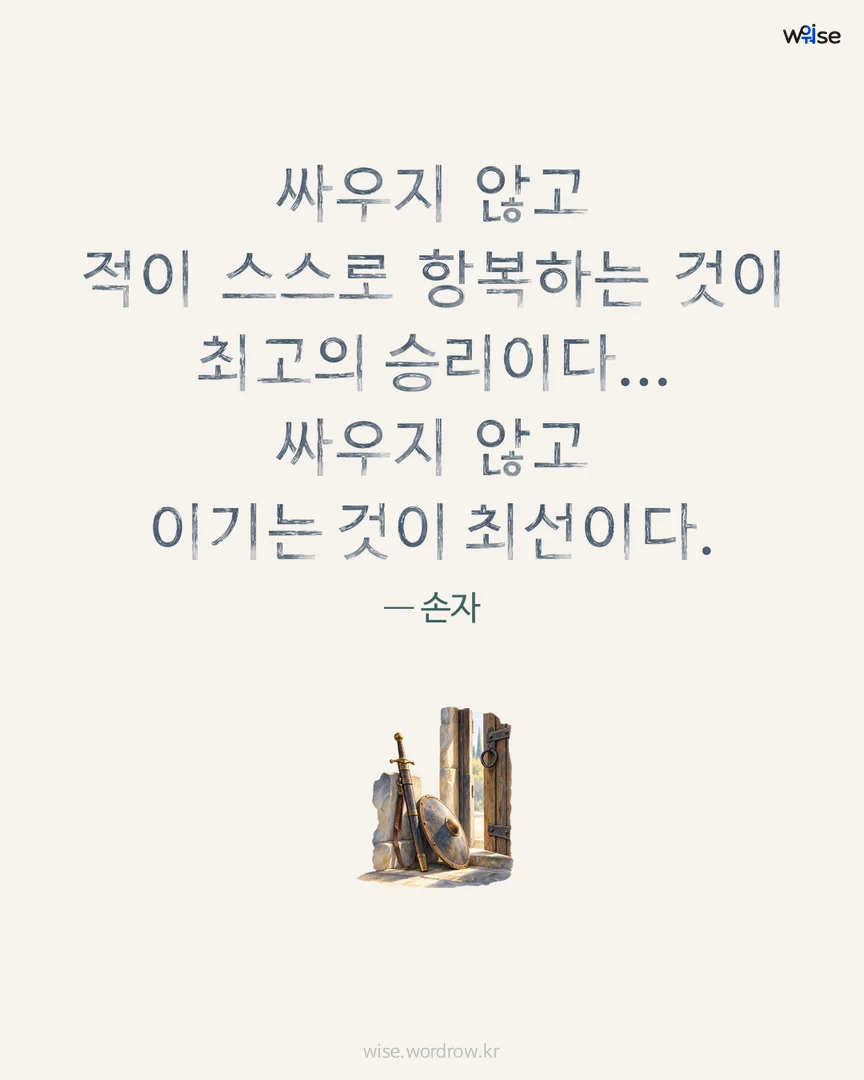 싸우지 않고 적이 스스로 항복하는 것이 최고의 승리이다... 싸우지 않고 이기는 것이 최선이다. — 손자 포토카드