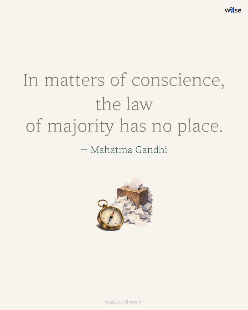 In matters of conscience, the law of majority has no place. — Mahatma Gandhi 포토카드