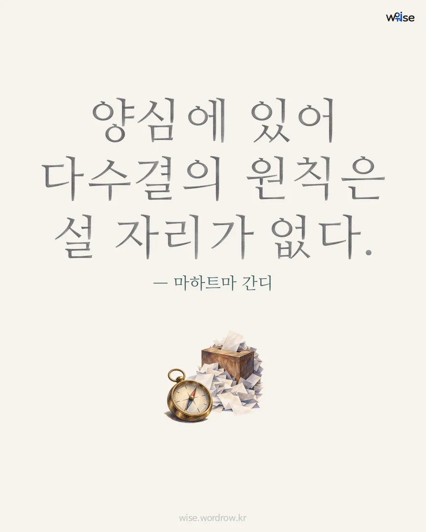 양심에 있어 다수결의 원칙은 설 자리가 없다. — 마하트마 간디 포토카드