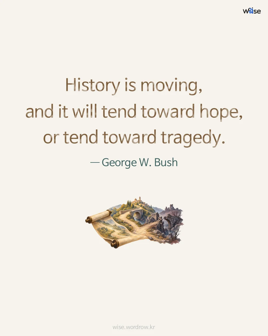 History is moving, and it will tend toward hope, or tend toward tragedy. — George W. Bush 포토카드