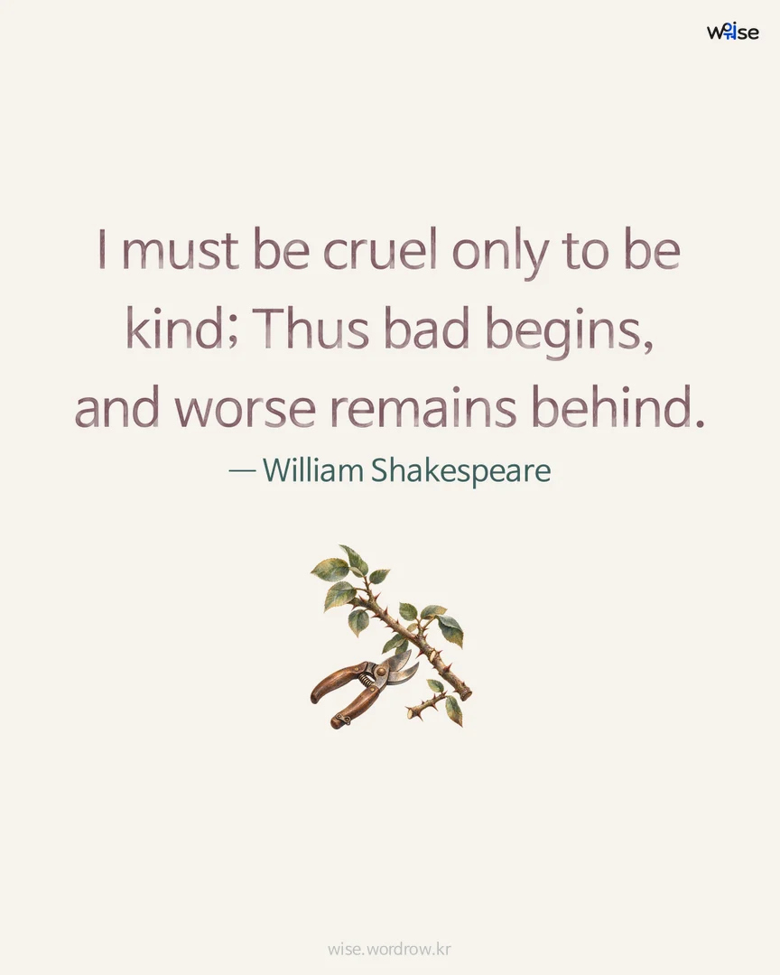 I must be cruel only to be kind; Thus bad begins, and worse remains behind. — William Shakespeare 포토카드
