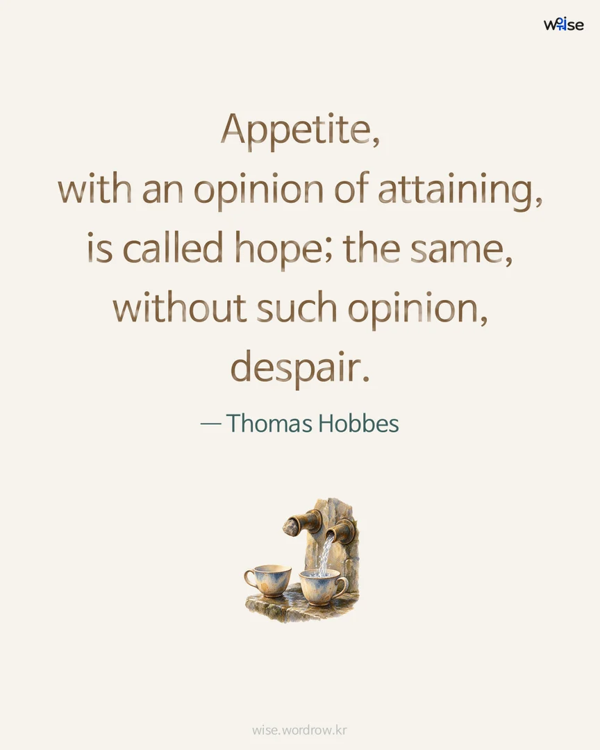 Appetite, with an opinion of attaining, is called hope; the same, without such opinion, despair. — Thomas Hobbes 포토카드