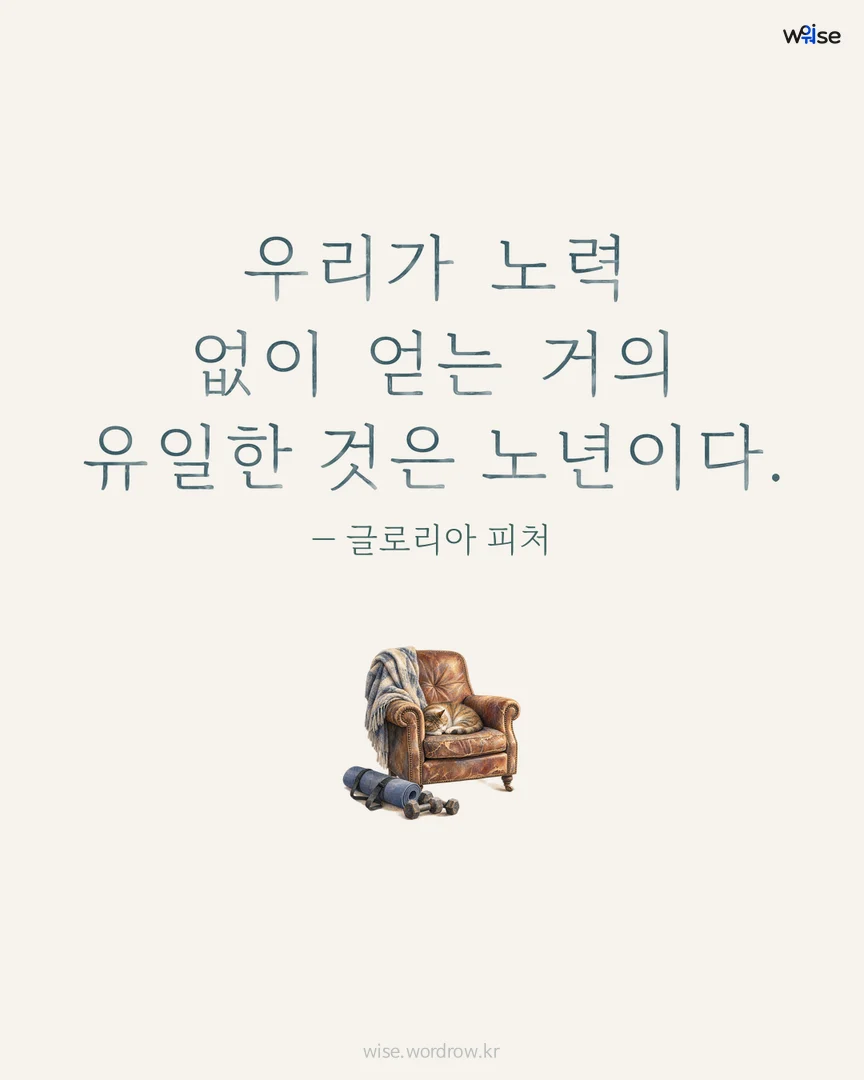 우리가 노력 없이 얻는 거의 유일한 것은 노년이다. — 글로리아 피처 포토카드